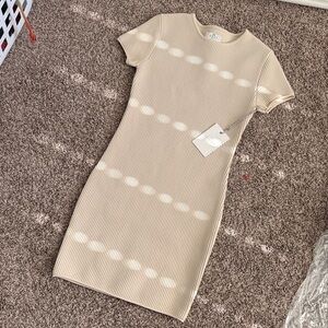 Chic Beige Ribbed Mini Dress